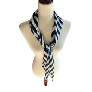 Vintage Dark Navy & White Diagonal Stripe Neck Scarf Rayon Angled End 10"x64"